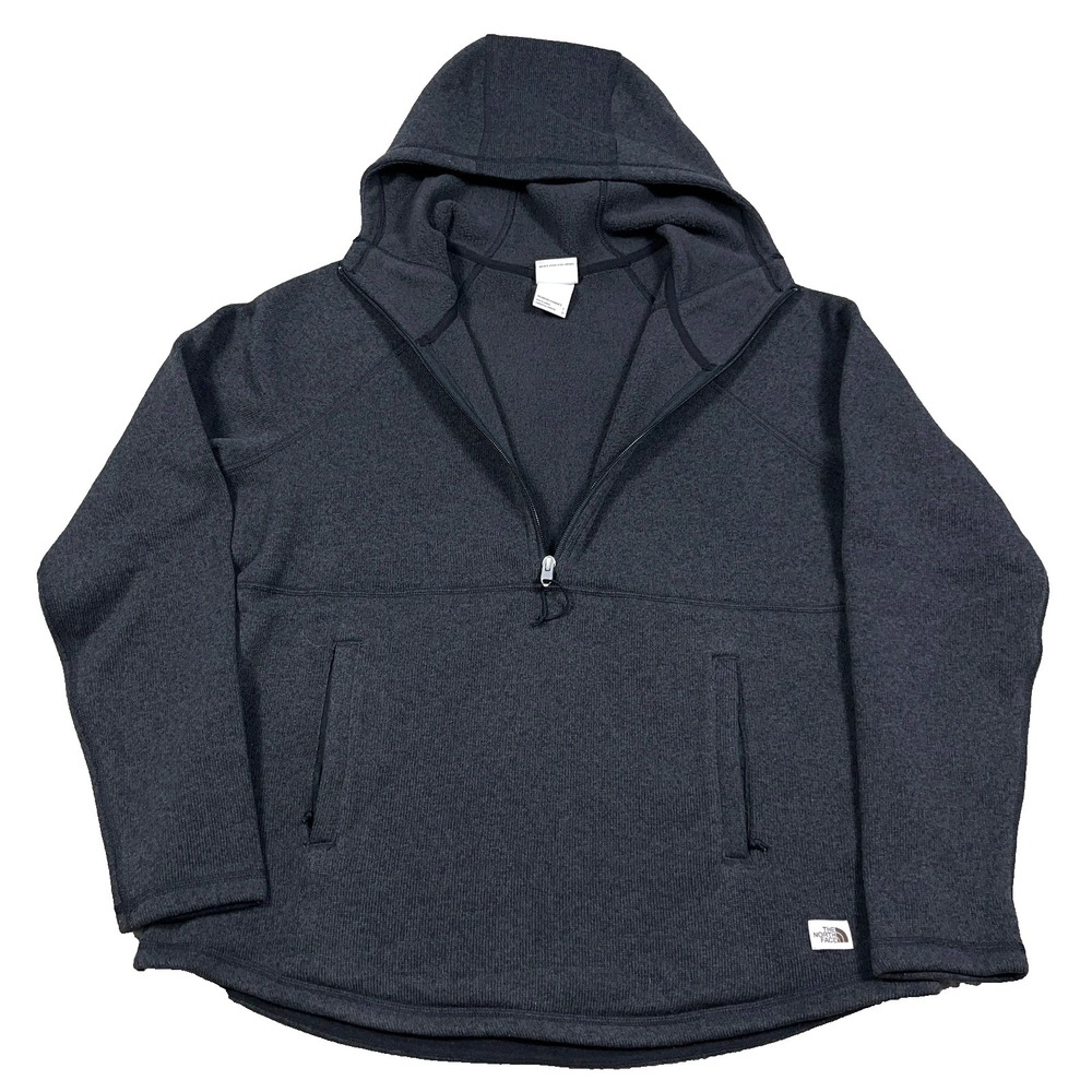 North Face Sweater Women Large Gray Crescent Hoodie Pullover Half Zip Heather